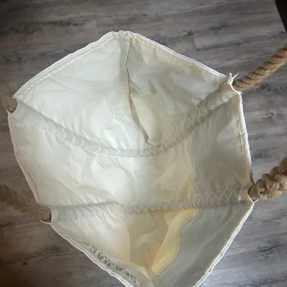 Sea Bags Maine Recycled Sails Tote yellow & blue rope handle large bag Handmade! - Picture 8 of 9